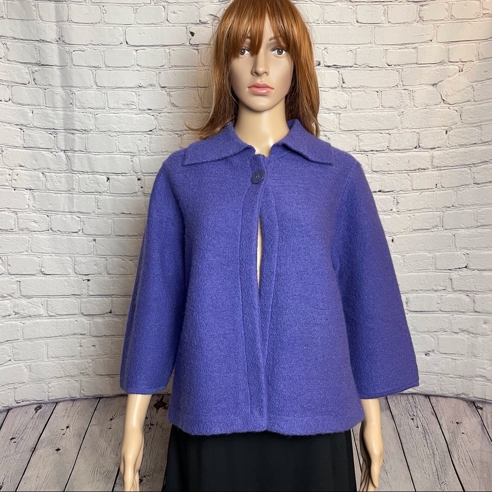 NWT New Christopher & Banks Purple Wool Jacket 3/4 Sleeve Size M